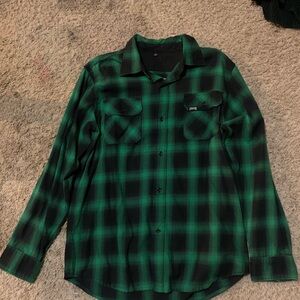 Stylish Black and Green Plaid Button Down Shirt